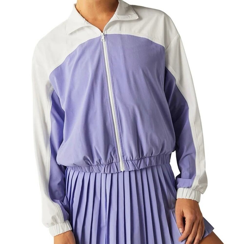 Beyond Yoga Go Retro Colorblock Jacket Periwinkle & White Active Pickleball XS